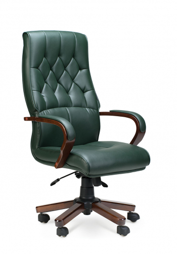 Кресло офисное / Боттичелли / дерево / зеленая кожа /мультиблок			