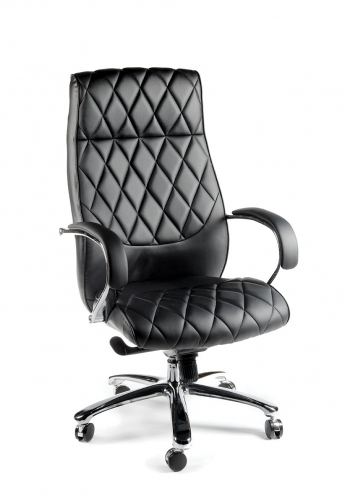 Кресло офисное / Бонд / (black) сталь + хром / черная экокожа			