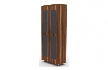 Шкаф для одежды со вставками из экокожи на дверцах и выдвижной штангой