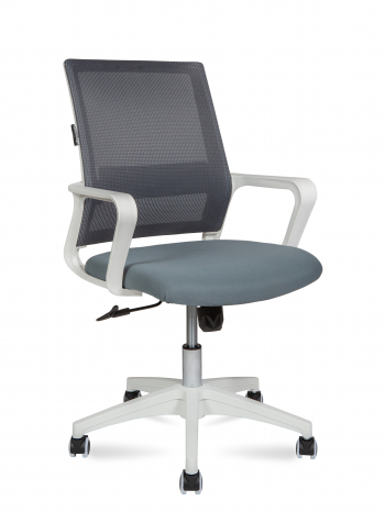 Кресло офисное / Бит LB / белый пластик /  серая сетка / темно серая ткань			