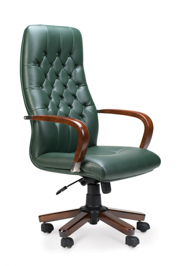 Кресло офисное / Честер / дерево / зеленая кожа / мультиблок			