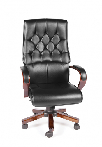 Кресло офисное / Боттичелли / дерево / тем. коричневая кожа / мультиблок			