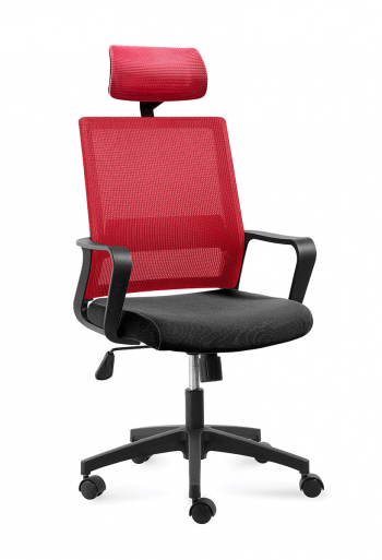 Кресло офисное / Бит / черный пластик / красная сетка / черная ткань			
