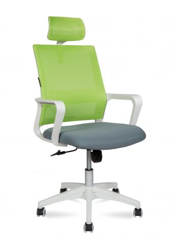 Кресло офисное / Бит / белый пластик / зеленая сетка / темно серая ткань			