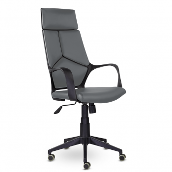 Кресло офисное / IQ / (black+grey) черный пластик / светло серая ткань			