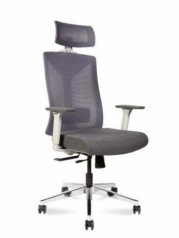 Кресло офисное / Бостон SL / серая сетка / серая ткань / серый пластик / хром крестовина			