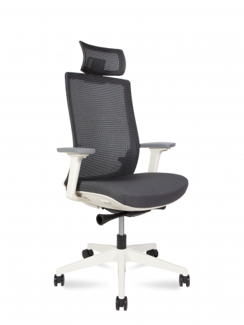 Кресло офисное / Ruby / белый пластик / серая сетка / серая ткань			