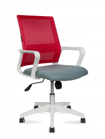 Кресло офисное / Бит LB / белый пластик / красная сетка / темно серая ткань			