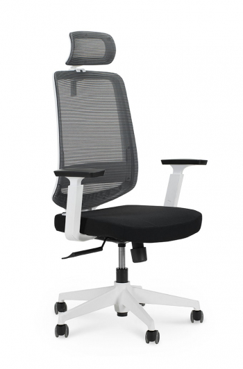 Кресло офисное / Лондон офис white plastic / белый пластик / серая сетка / черная ткань			
