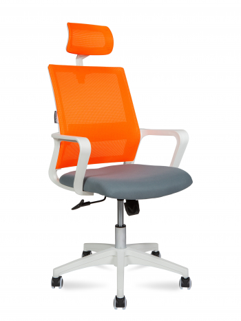 Кресло офисное / Бит / белый пластик / оранжевая сетка / темно серая ткань			