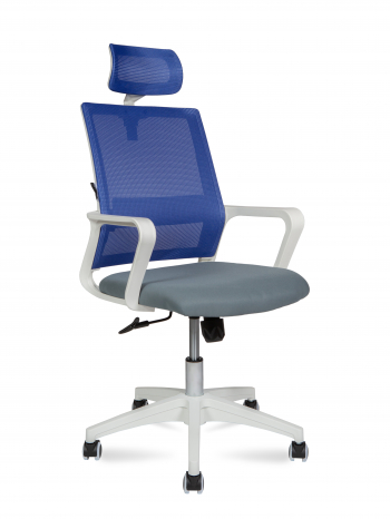 Кресло офисное / Бит / белый пластик / cиняя сетка / темно серая ткань			
