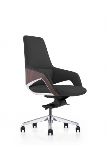 Кресло офисное / Шопен LB / черная кожа / алюминий крестовина			