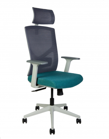 Кресло офисное / Денвер / серая сетка / морская волна ткань / серый пластик			