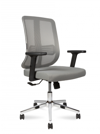Кресло офисное / Tema Сhrome LB 2D / база хром / черный пластик / серая сетка / серая ткань			