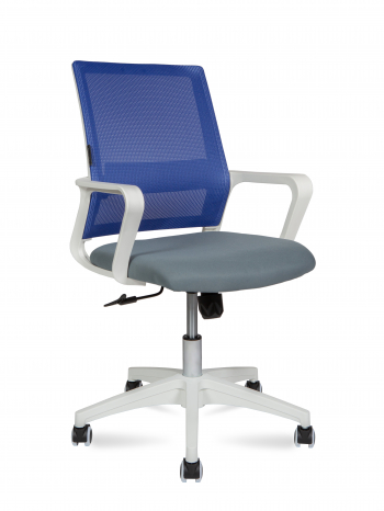 Кресло офисное / Бит LB / белый пластик / синяя сетка / темно серая ткань			