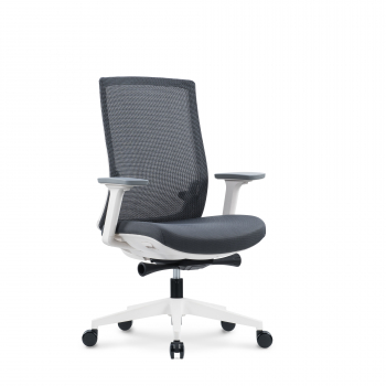 Кресло офисное / Ruby LB / белый пластик / серая сетка / серая ткань			