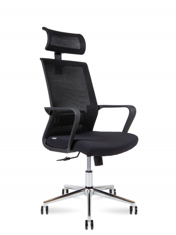 Кресло офисное / Интер / база хром / черный пластик / черная сетка / черная ткань			