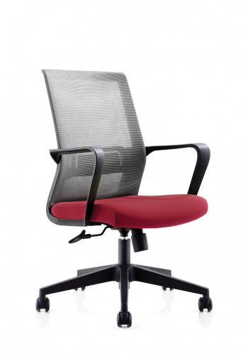 Кресло офисное / Интер LB / черный пластик / серая сетка / вишневая ткань			
