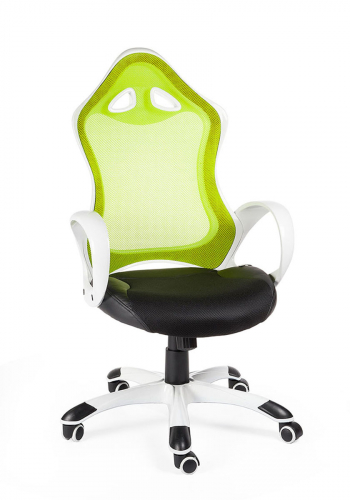 Кресло офисное / Тесла / белый пластик / зеленая спинка / черная сидушка			