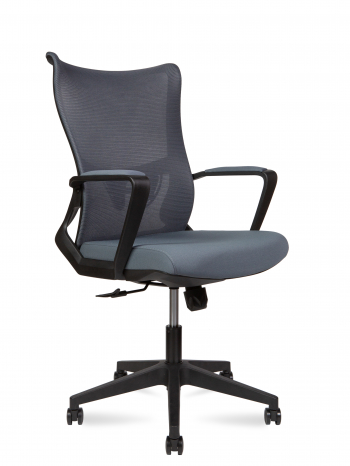 Кресло офисное / Wave LB / черный пластик / серая сетка / серая ткань			