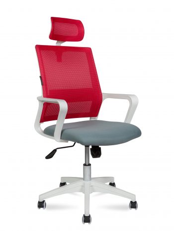 Кресло офисное / Бит / белый пластик / красная сетка / темно серая ткань			