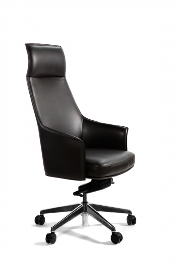 Кресло офисное / Бордо / темно коричневая кожа / алюминий крестовина			